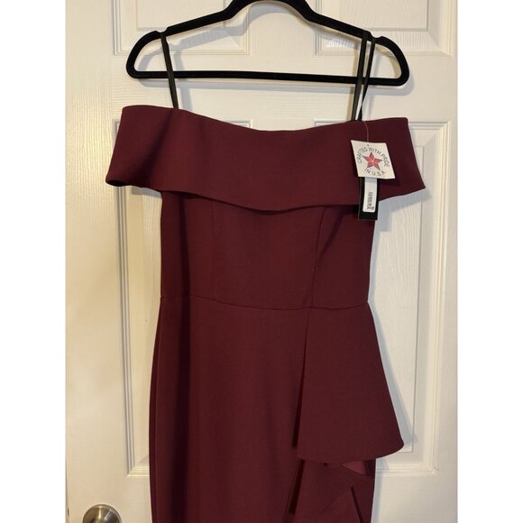 Betsy & Adam 6P Carina Long Maroon Ruffle Off the Shoulder Formal Ballgown NEW - Picture 11 of 11